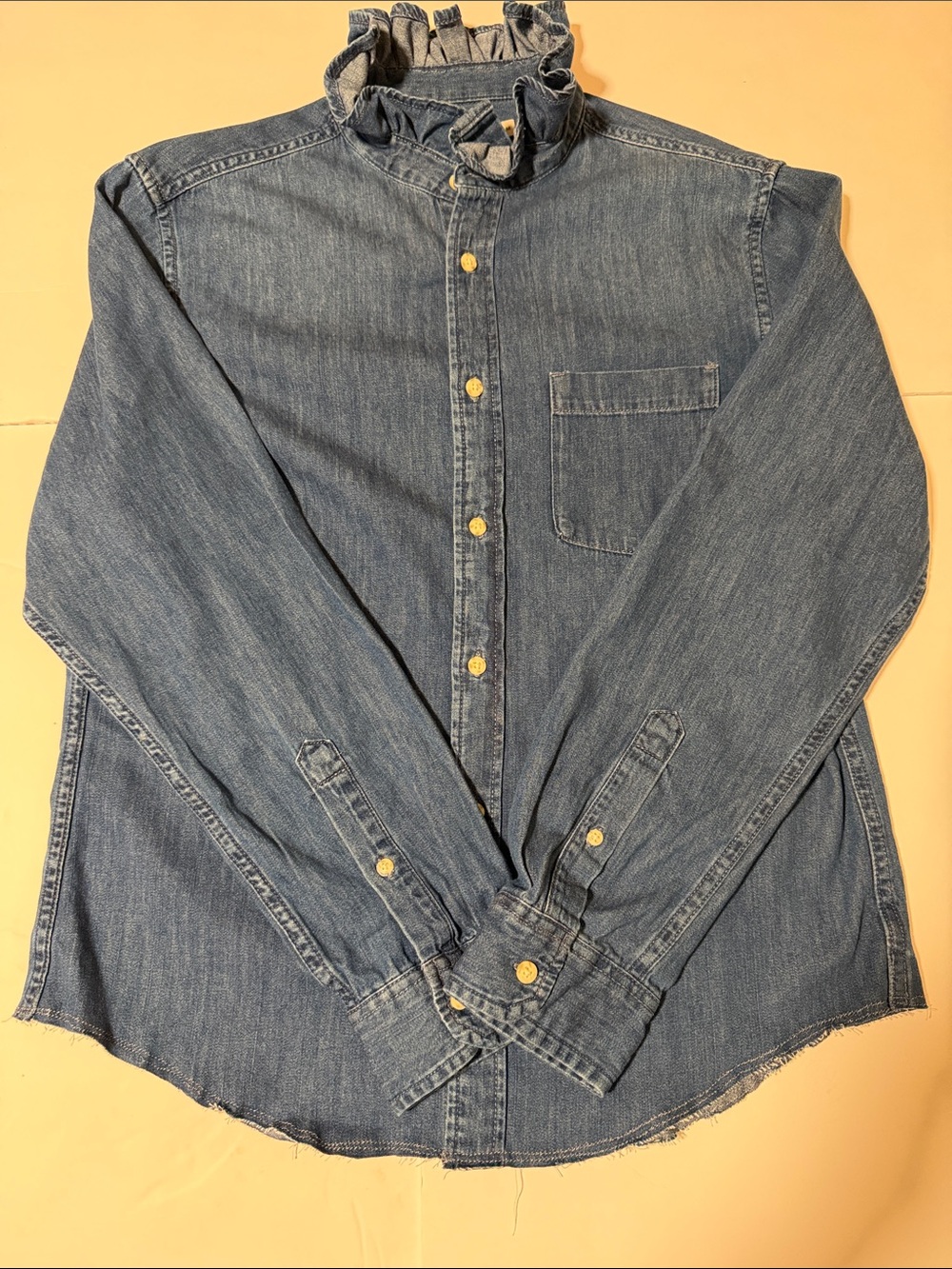 Goodfellow & Co Upcycle Ruffle Collar Denim Shirt - Blue
